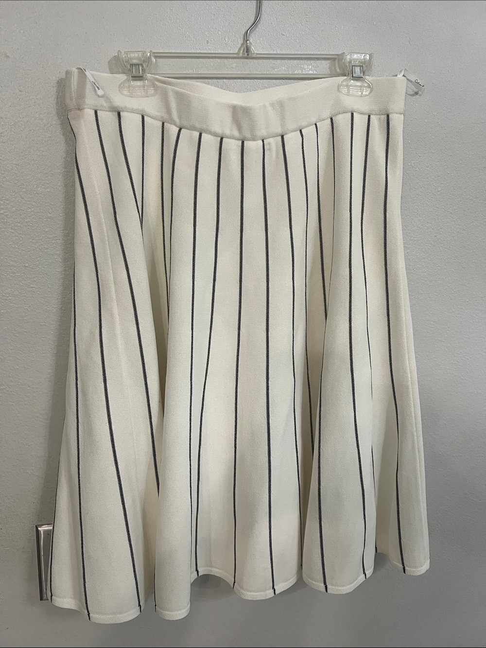 Calvin Klein Cream Circle Skirt with Black Pinstripes